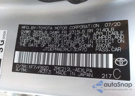 2021 Toyota Corolla Le z USA, uszkodzony, nr VIN JTDEPMAEXMJ130970